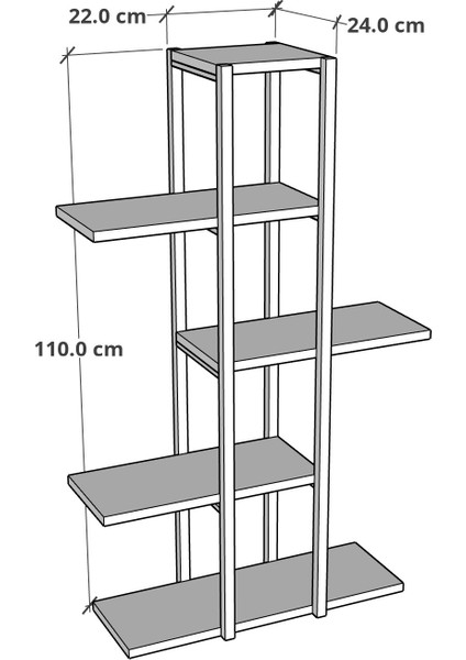 Furnature Design 5 Raflı Çiçeklik Metal Saksı Standı Saksılık Atlantik Çam