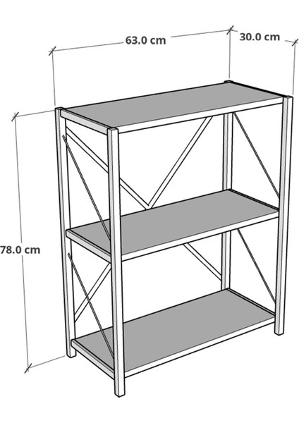 Metal Kitaplık 3 Raflı Dekoratif Kitaplık Tv Ünitesi Raf Atlantik Çam