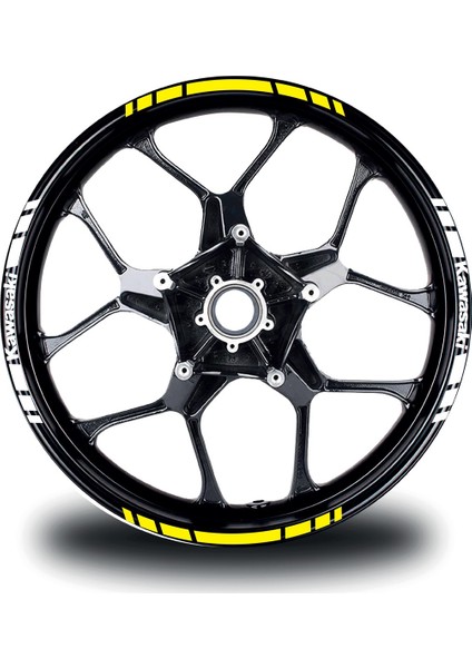 Kawasakı Yazılı Kısa Yazısız Kısa Dış Şerit 16'lı Çift Renk Jant Sticker Modeli
