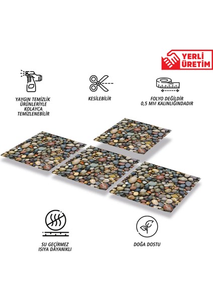 Kendinden Yapışkanlı Çakıl Taşı Desenli Silinebilir Pvc Karo 30x30 cm 11 Adet 1m2