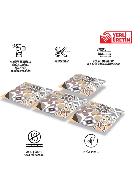 Kendinden Yapışkanlı Geometrik Karma Pop Art Desenli Pvc Karo 30x30 Cm 11 Adet 1 M2