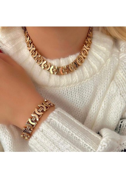 Özel Tasarım Altın Kaplama Kolye Bileklik Set