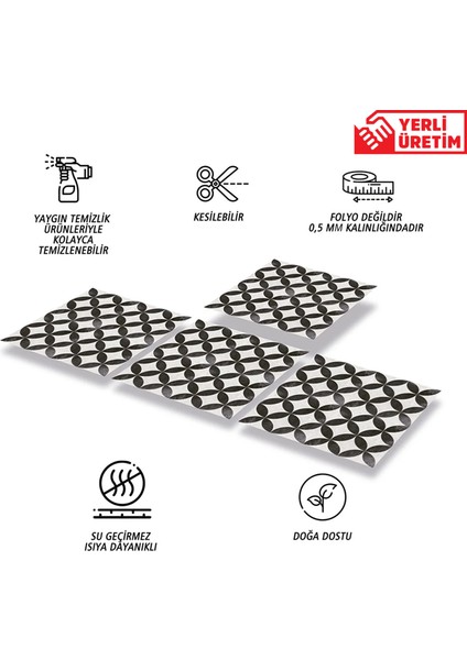 Kendinden Yapışkanlı Yuvarlak Retro Desenli Pvc Karo 30X30 cm (4 Adet) 0,36 M2