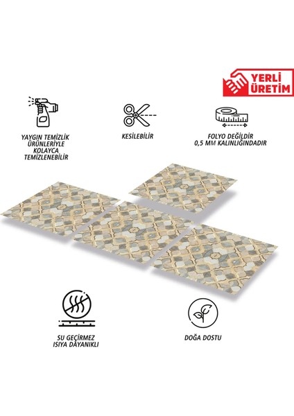 Kendinden Yapışkanlı Gold Çiçek Desenli Pvc Karo 30x30 cm 11 Adet 1m2