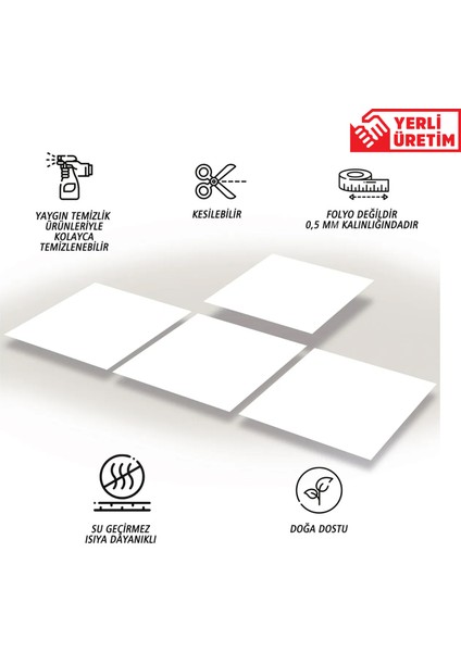 Kendinden Yapışkanlı Düz Beyaz Desenli Pvc Karo 30x30 cm 11 Adet 1m2