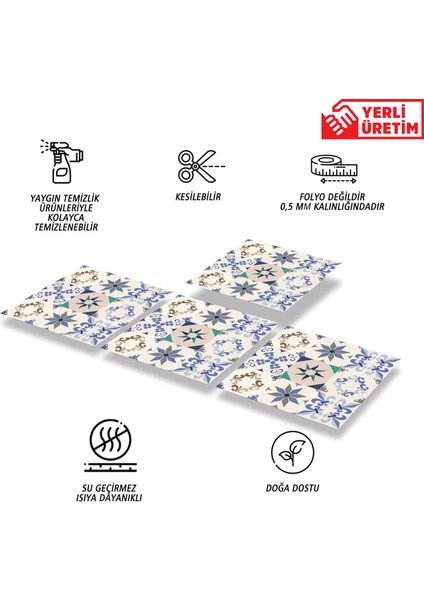 Kendinden Yapışkanlı Mavi Yıldız 9'lu Desenli Pvc Karo 30x30 cm 11 Adet 1m2