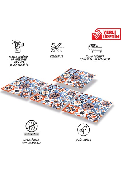 Kendinden Yapışkanlı Tezgah Arası Kaplama Meksika 019 Karma Desenli Pvc Karo 30X30 cm 56 Adet 5m2