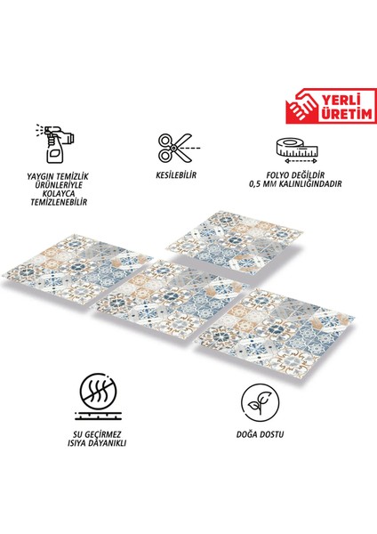 Kendinden Yapışkanlı Mavi Fas 4 Desenli Pvc Karo 30X30 cm (56 Adet) 5m2