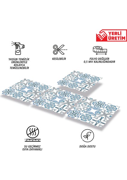 Kendinden Yapışkanlı Mavi Kabuki Desenli Pvc Karo 30X30 cm (56 Adet) 5m2