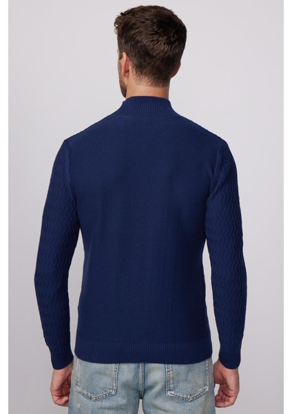 Slim Fit Dar Kesim Yarım Balıkçı Yaka Desenli Tüylenmeyen Lacivert Erkek Kazak indirimleri