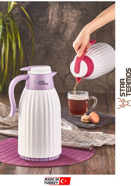 1.5 Lt Oluklu Gövde Cam Termos - LİLA