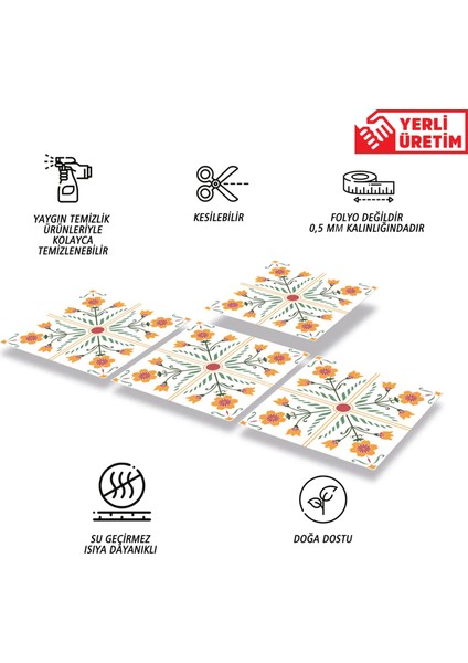 Kendinden Yapışkanlı Portakal Çiçeği Desenli Pvc Karo  30X30 cm (11 Adet) 1m2