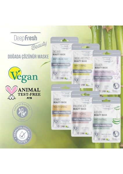 C Vitamini & Hyaluronic Acid & Aloe Vera& Zinc Oxide & Ginseng ve Rice & Collagen Yüz Maskesi 6 Adet modelleri