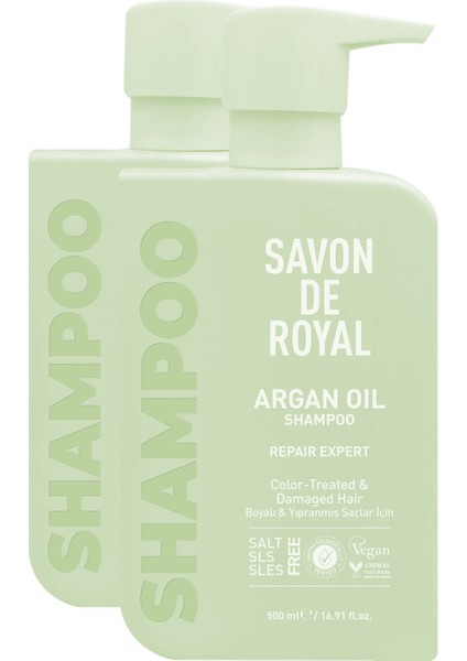 Argan Yağı İçeren Boyalı ve Yıpranmış Saçlar İçin Onarım Uzmanı Şampuan 500 ml x 2 Adet