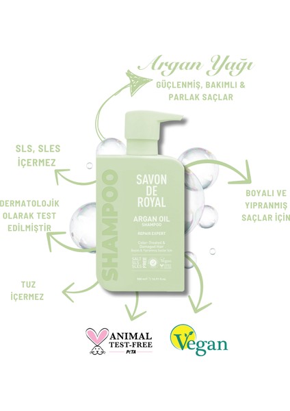 Argan Yağı İçeren Boyalı ve Yıpranmış Saçlar İçin Onarım Uzmanı Şampuan 500 ml x 2 Adet