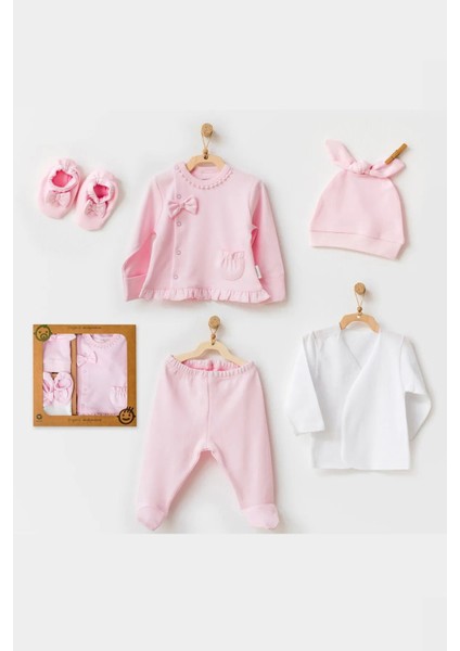 24310 Pembe Natura Wawa Organic Gots Kız Bebek 5 Li Hastane Çıkış Seti-Pembe