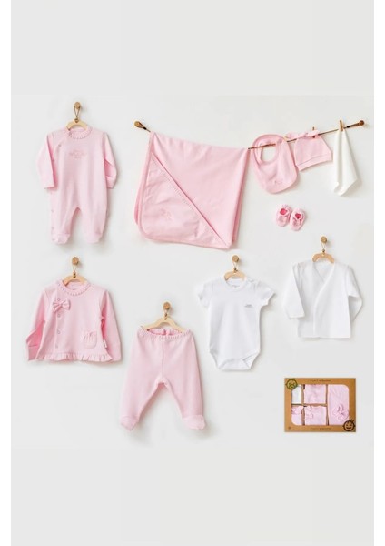 24311 Pembe Natura Wawa Organic Gots Kız Bebek 5 Li Hastane Çıkış Seti-Pembe