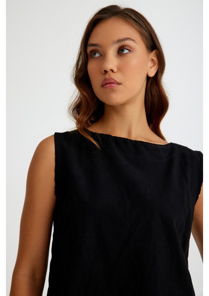 Keten Günlük Rahat Kolsuz Alt Üst Kadın Takım modelleri