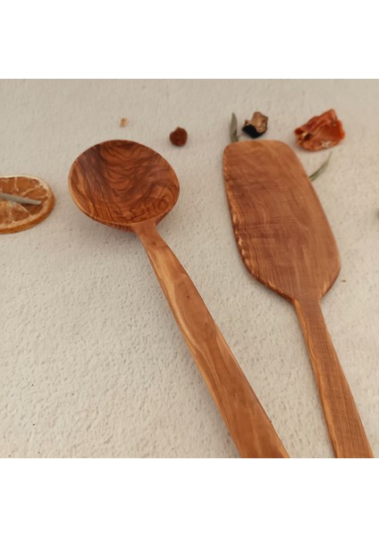 Ahşap Tahta Kaşık ve Spatula Seti - El Yapımı - Zeytin Ağacı- 33 cm modelleri