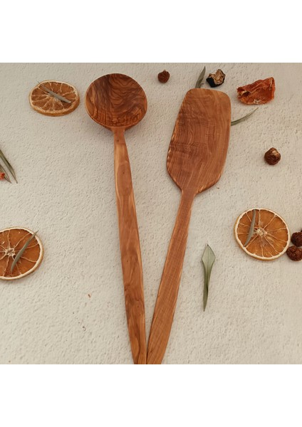 Ahşap Tahta Kaşık ve Spatula Seti - El Yapımı - Zeytin Ağacı- 33 cm indirimleri