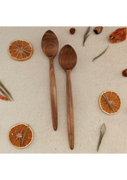 Ahşap Tahta Servis ve Sunum Kaşığı Seti - El Yapımı - Ceviz Ağacı - 24 cm