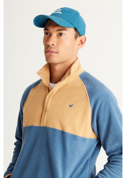 Erkek Indigo-karamel Standart Fit Normal Kesim Dik Bato Yaka Desenli Polar Sweatshirt fiyatları