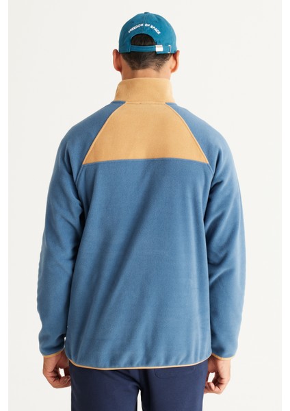 Erkek Indigo-karamel Standart Fit Normal Kesim Dik Bato Yaka Desenli Polar Sweatshirt indirimleri