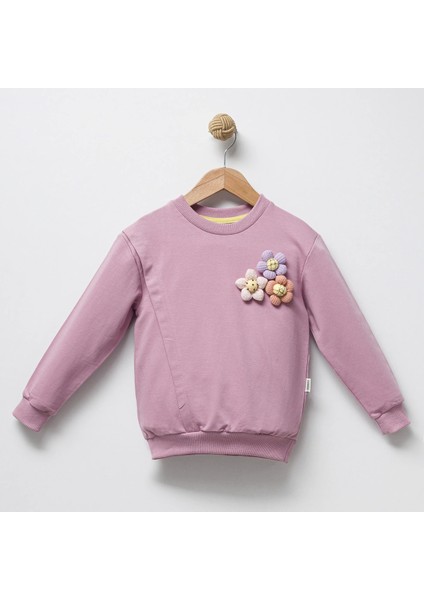 Jolbaby Örgü Çiçek Detaylı Kız Çocuk Sweatshirt Bluz