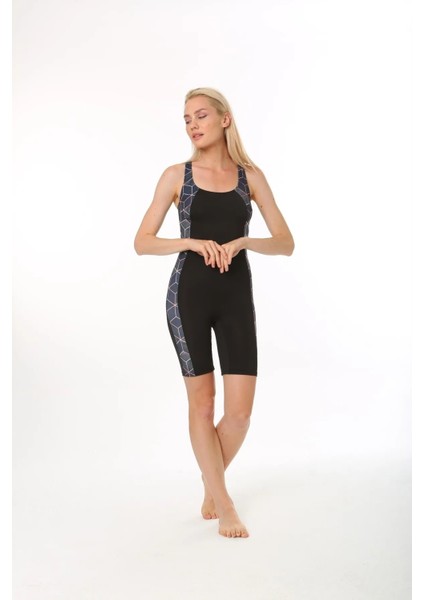 Kadın Uzun Şortlu Şerit Detaylı Yüzücü Mayosu modelleri