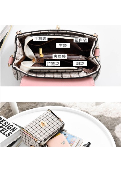 Ekose Desenli Çanta Kadın Tokalı Dekor Crossbody (Yurt Dışından)
