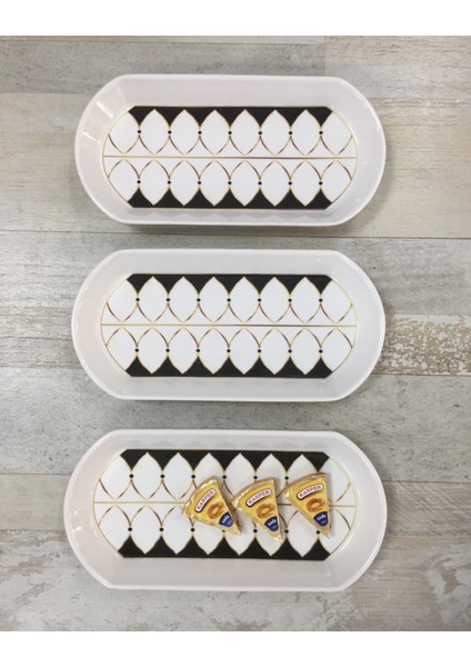 Black Drops 3 Adet 26 cm Orta Boy Seramik Oval Kahvaltı Peynir Kayık Servis Sunum Tabağı
