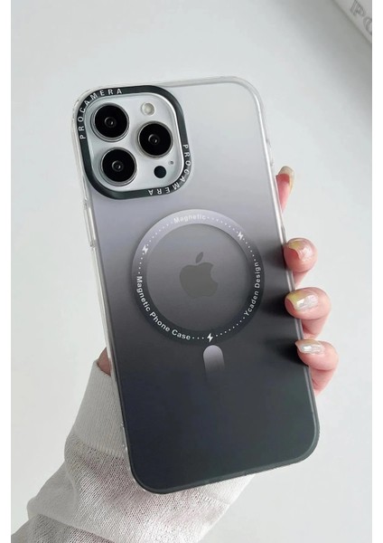 Dark Apple iPhone 14 Pro Max Uyumlu Gradyan Renkli Magsafe Kılıf Siyah