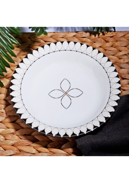 Black Drops 6 Kişilik 19 cm Seramik Çukur Yemek Tabağı Tabak Seti