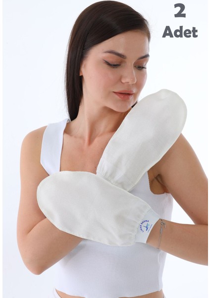 Lıkes Sauna Ekru Banyo Duş Kesesi 2’li Peeling Eldiveni %100 Floş Ipek Kadın ve Erkekler Için