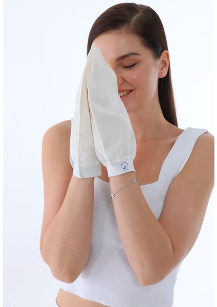 Lıkes Sauna Ekru Banyo Duş Kesesi 2’li Peeling Eldiveni %100 Floş Ipek Kadın ve Erkekler Için
