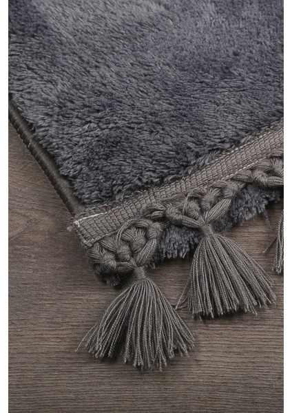 Antrasit Fluffy Düğüm Saçaklı Post Peluş Halı Kaymaz Taban Yumuşacık Yolluk Modern Halı