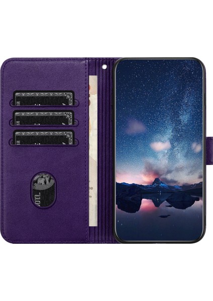 - 1383 iPhone 14 Pro Max Için Kart Tutuculu Deri Cüzdan Telefon Kılıfı - Mor (Yurt Dışından)