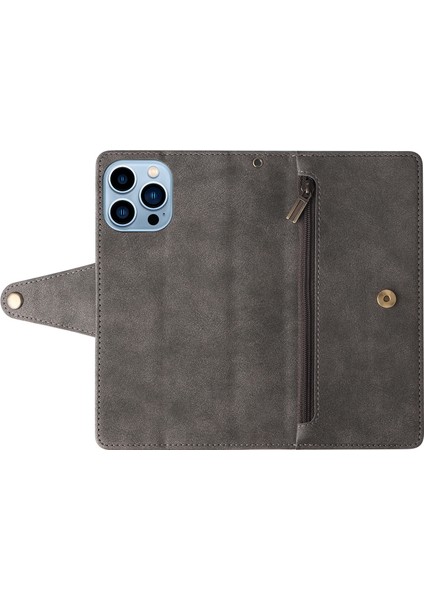 Ile Uyumluiphone 13 Pro Max Mıknatıslı Deri Zip Cüzdan Kart Sahibi (Yurt Dışından)
