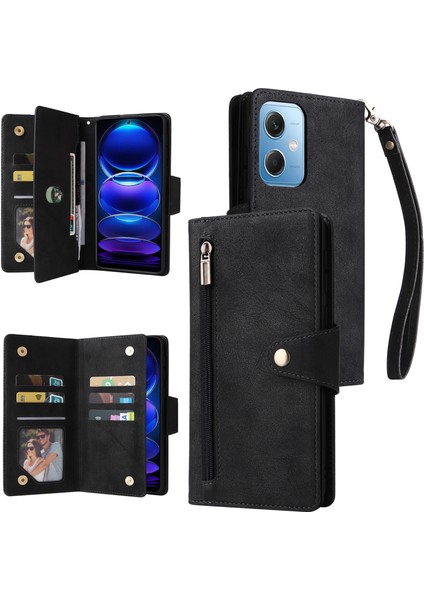 Ile Uyumluredmi Note 12 Mıknatıslı Deri Zip Cüzdan Kart Sahibi (Yurt Dışından)
