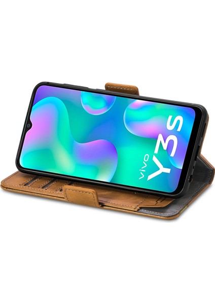 - 1383 Vivo Y3S 2021 Için Kart Tutuculu Pu Deri Cüzdan Telefon Kılıfı - Haki (Yurt Dışından) modelleri