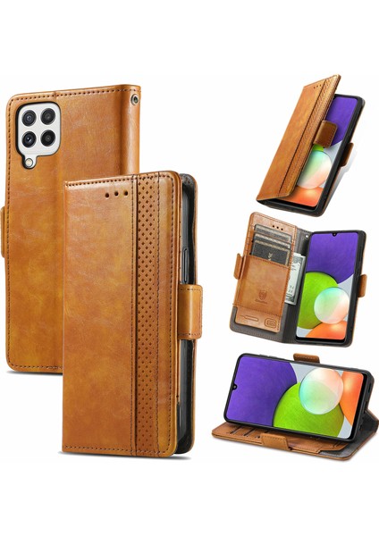 Ile Uyumlu Samsung Galaxy A22 4g Cüzdan Kılıfı, Kart Tutuculu Pu Deri Flip Kılıf Rfıd Engelleme Kickstand Telefon Kapağı (Yurt Dışından)