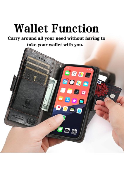 Ile Uyumlu iPhone 13 Pro Max Cüzdan Kılıfı, Kart Tutuculu Pu Deri Flip Kılıf Rfıd Engelleme Kickstand Telefon Kapağı (Yurt Dışından)