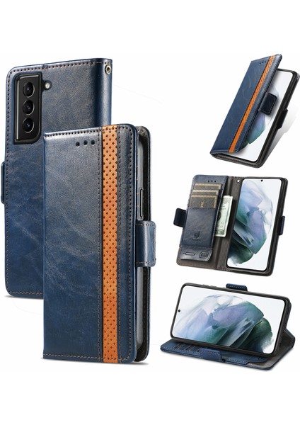 - 1383 Samsung Galaxy S21FE Için Kart Tutuculu Pu Deri Cüzdan Telefon Kılıfı - Mavi (Yurt Dışından)