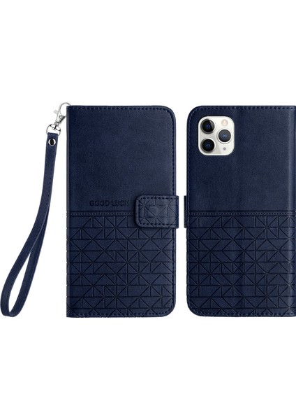 - 1383 iPhone 11 Pro Için Kart Tutuculu Deri Cüzdan Telefon Kılıfı - Mavi (Yurt Dışından)