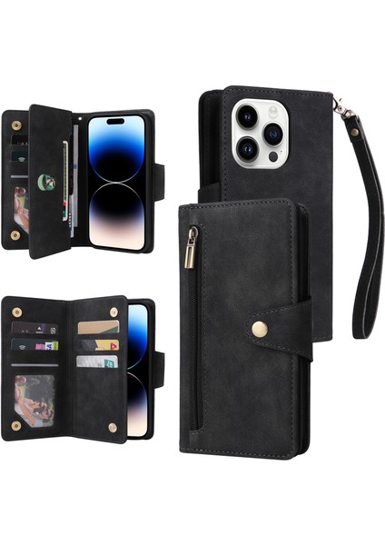 Ile Uyumluiphone 14 Pro Mıknatıslı Deri Zip Cüzdan Kart Sahibi (Yurt Dışından)