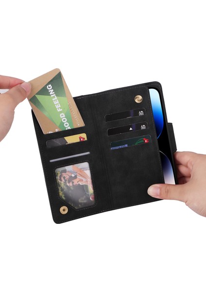 Ile Uyumluiphone 14 Pro Mıknatıslı Deri Zip Cüzdan Kart Sahibi (Yurt Dışından)