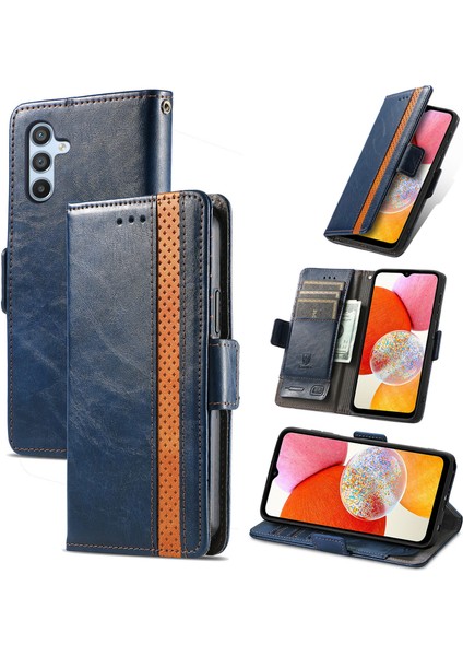 - 1383 Samsung Galaxy A14 4g Için Kart Tutuculu Pu Deri Cüzdan Telefon Kılıfı - Mavi (Yurt Dışından)