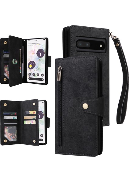 Ile Uyumlugoogle Pixel 7 Pro Mıknatıslı Deri Zip Cüzdan Kart Sahibi (Yurt Dışından)