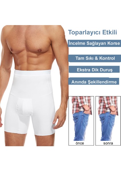 Dikişsiz Sıkılaştırıcı Göbek Düzleştirici Erkek Boxer Korse Beyaz