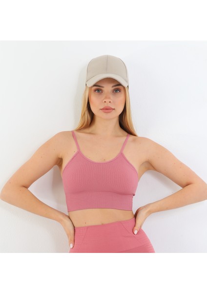 Yeni Sezon Ince Askılı Fitilli Toparlayıcı Crop Büstiyer Pembe